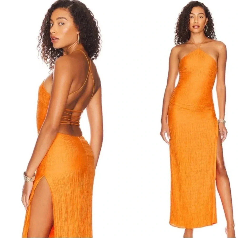 NWT Camila Coelho Joy Sleeveless Strappy Maxi Dress in Orange Citrus XS